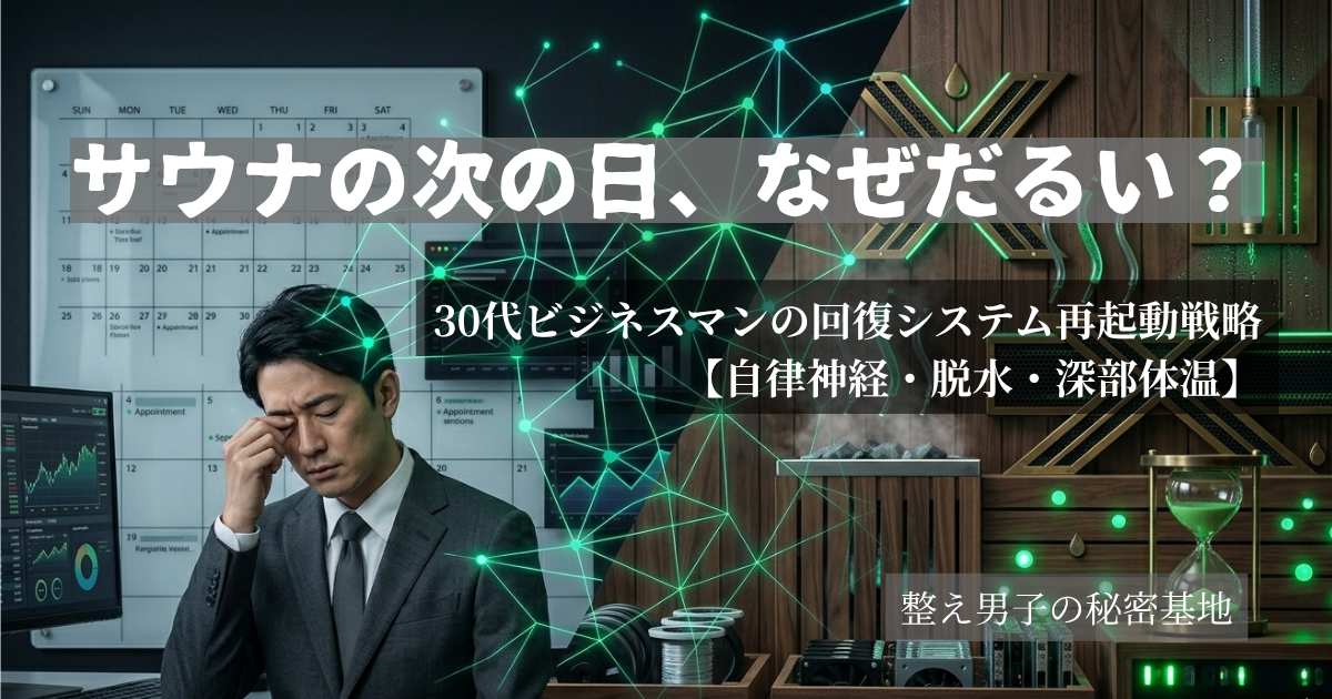 サウナの次の日にだるい・疲れる原因と自律神経の消耗を解説する30代男性向け記事のアイキャッチ画像